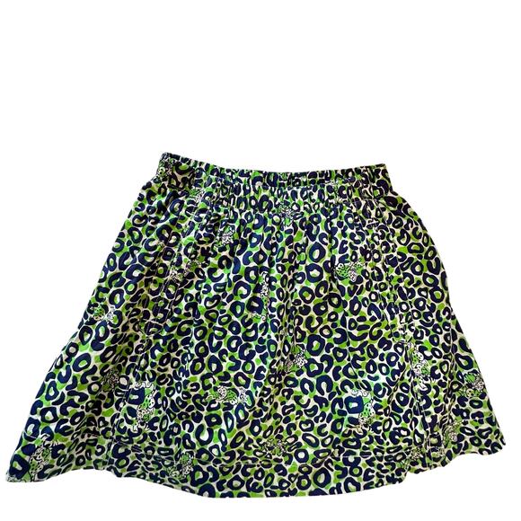 LILLY PULITZER XS THRILL‎ OF THE CHASE NAVY GREEN SKIRT CHEETAH Pockets - Picture 1 of 9